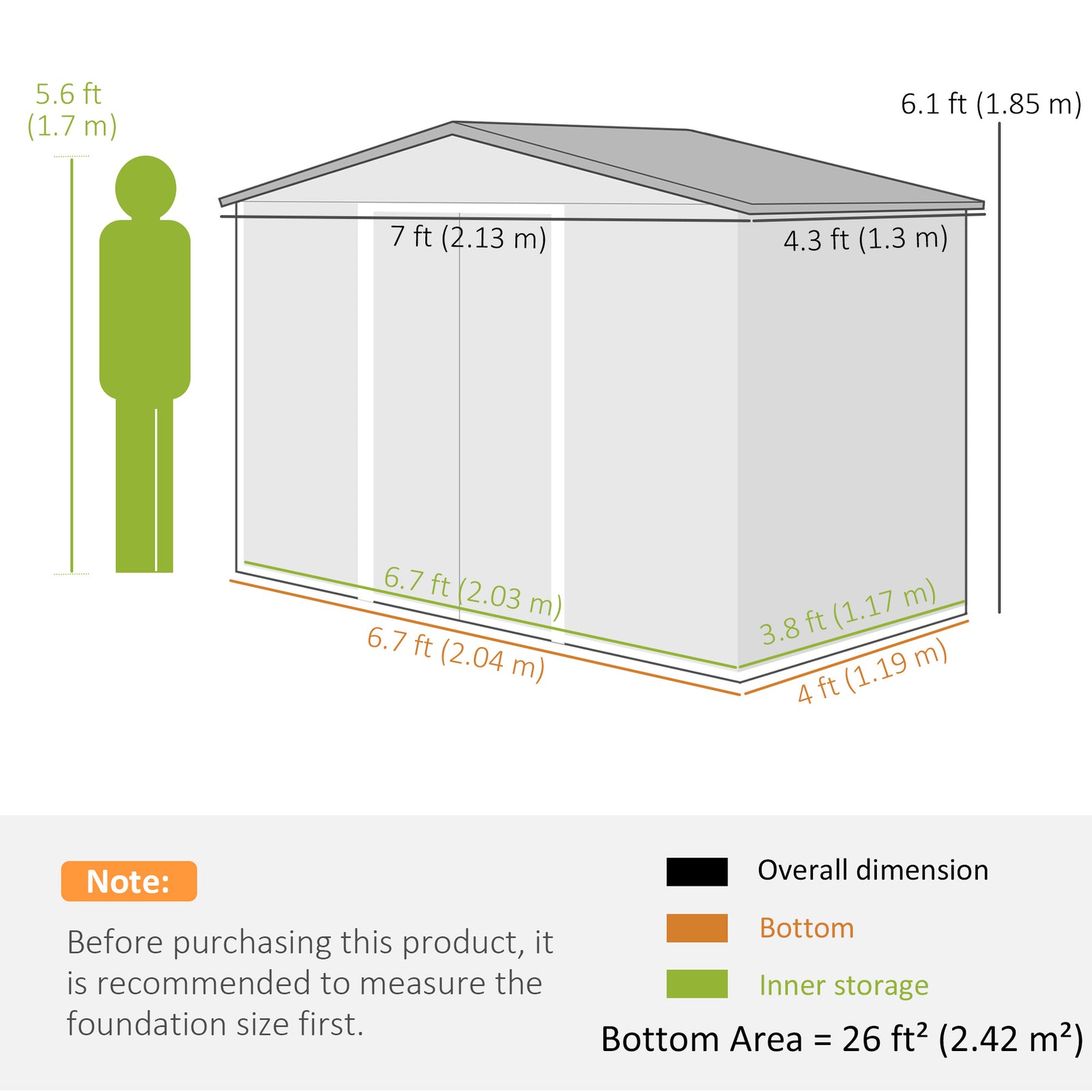 7 X 4ft Garden Shed Storage W/ Foundation Kit, Vents | Light Grey