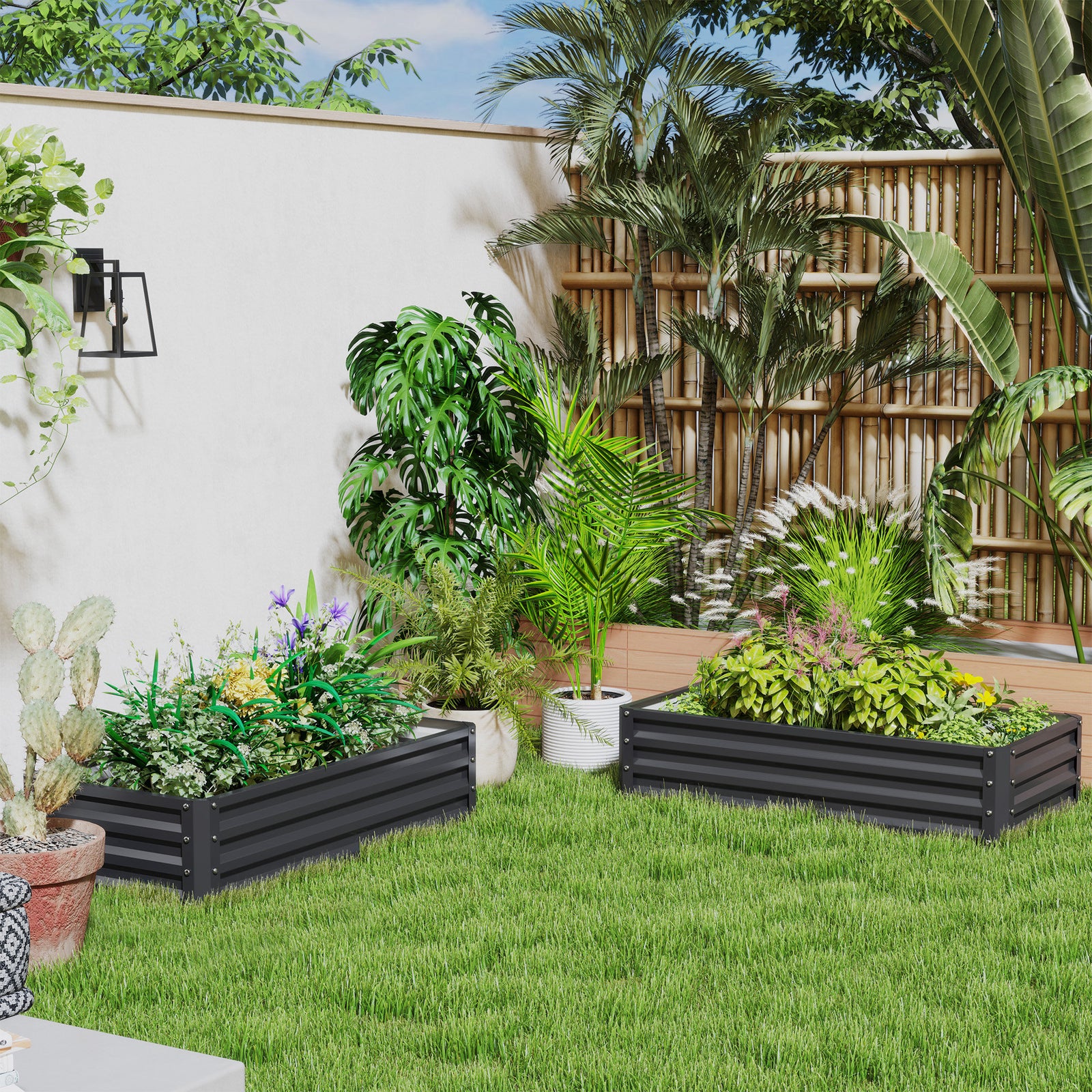 Set Of 2 Raised Garden Bed Elevated Planter Box For Flowers | Grey