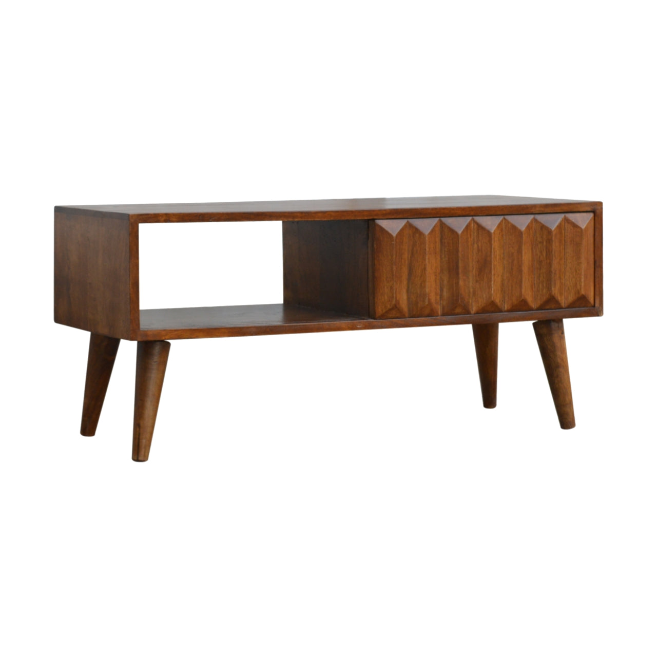 Solid Wood Chestnut Prism Sliding Media Unit
