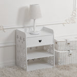Hollow Carved Flower Pattern Side Table Nightstand With Drawer For Bedroom