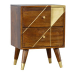 Solid Wood Gold Geometric Chestnut Bedside