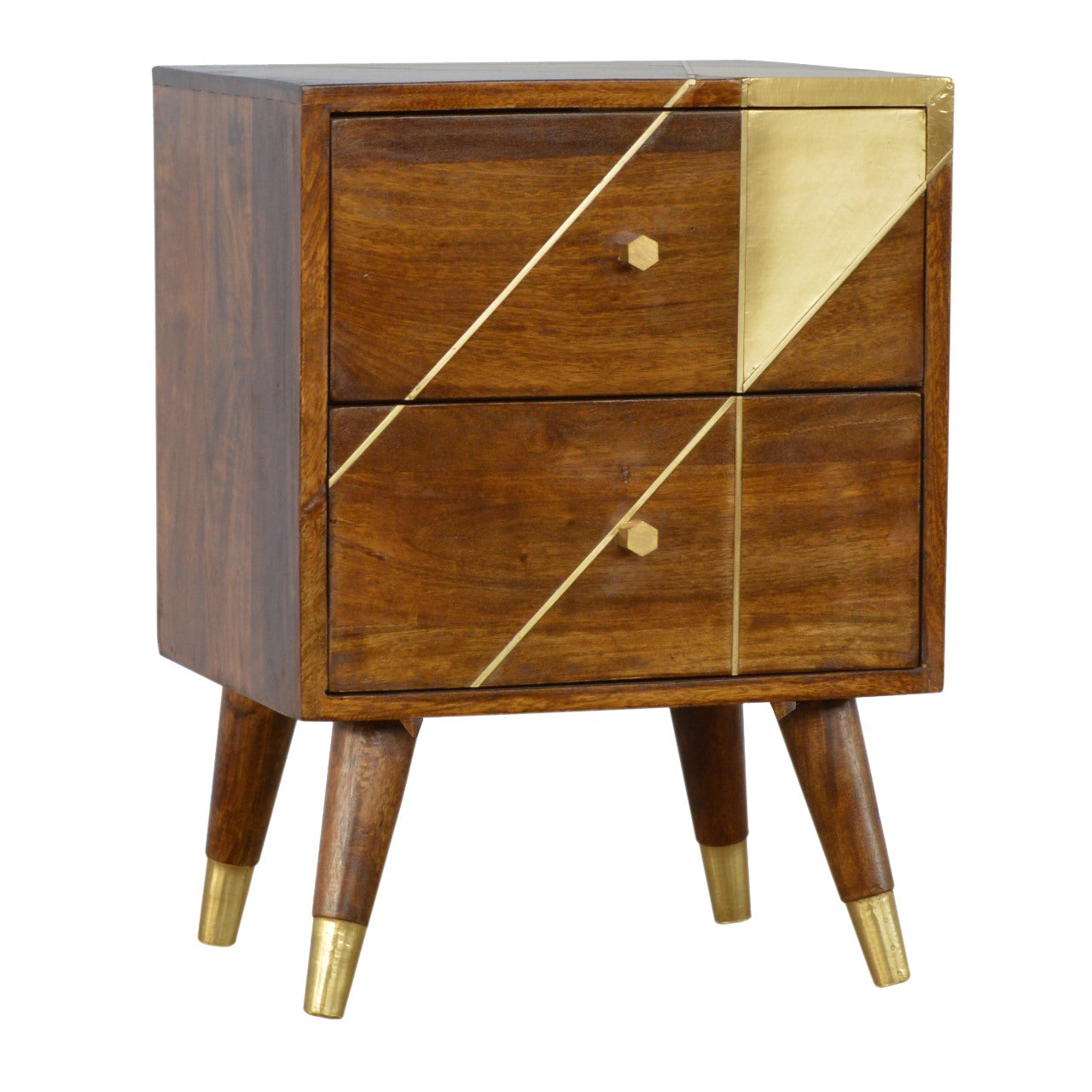 Solid Wood Gold Geometric Chestnut Bedside