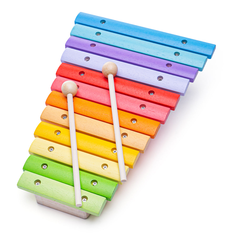 Bigjigs Toys Children's Wooden Snazzy Xylophone, Includes 2 Mallets
