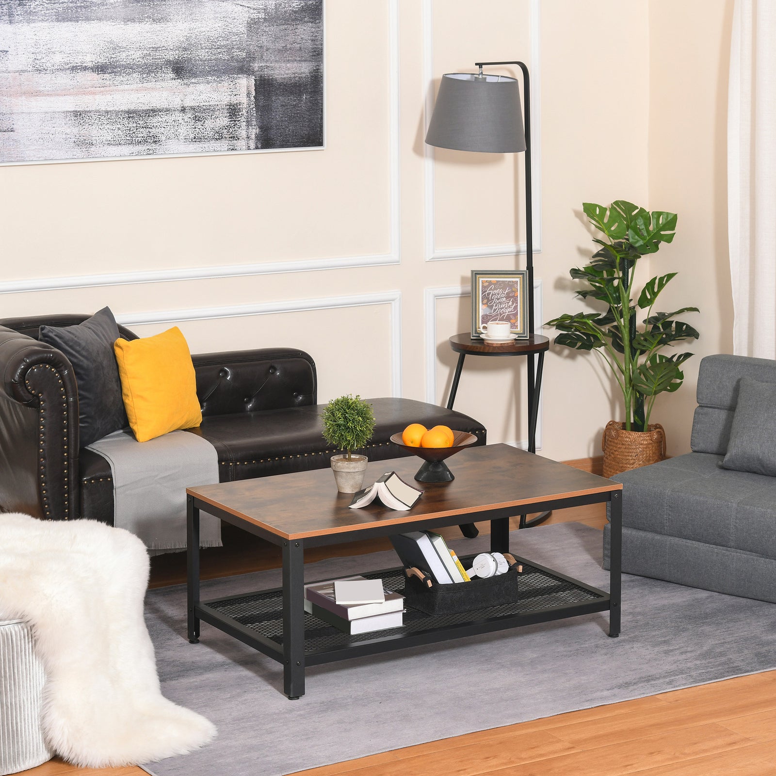 Retro Industrial Coffee Table With Shelf