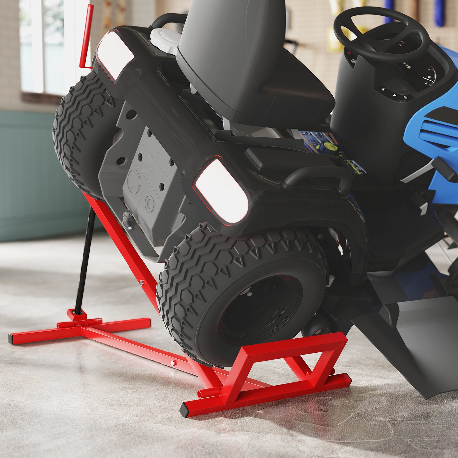 HOMCOM Foldable Ride Lawn Mower Lift, 400 Kg Telescopic Maintenance Jack