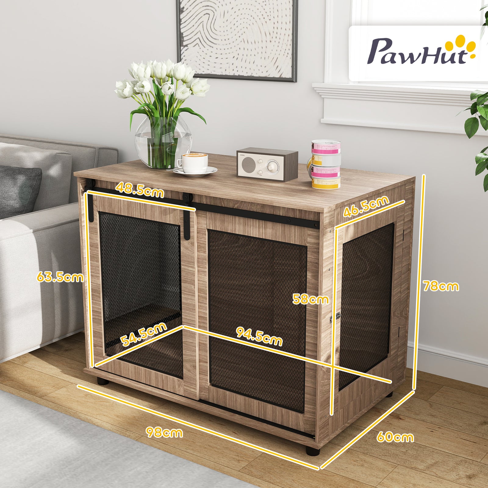 Dog Crate Furniture W/ Sliding Door, Walnut Brown | Medium | Dark Brown