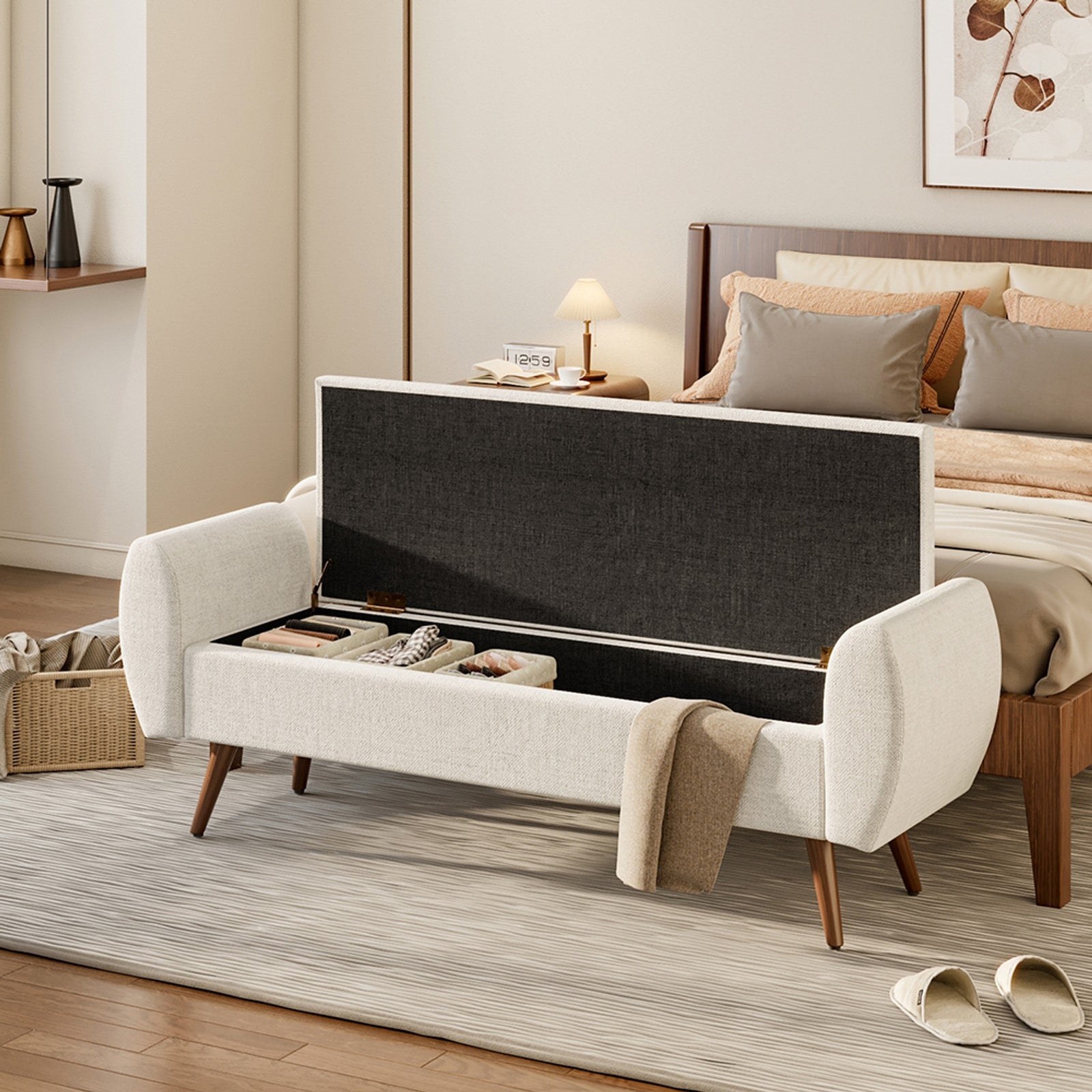 Breeins Linen Upholstered Storage Bench