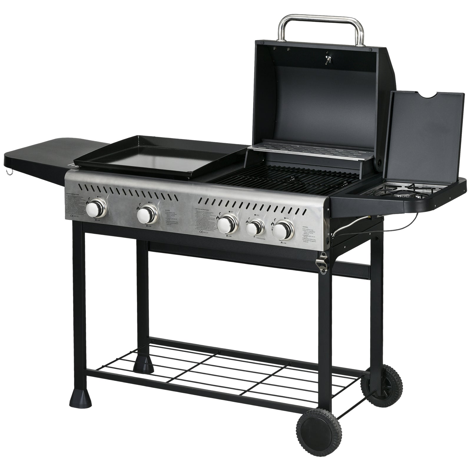 2-in-1 Gas Bbq And Plancha, 15kw, 4+1 Burner | Black