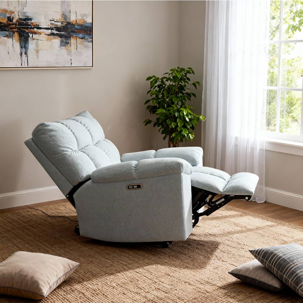 Electric Recliner Chair For Living Room – 270° Swivel, 135° Recline, Footrest, Usb & Type-c Charging | Blue