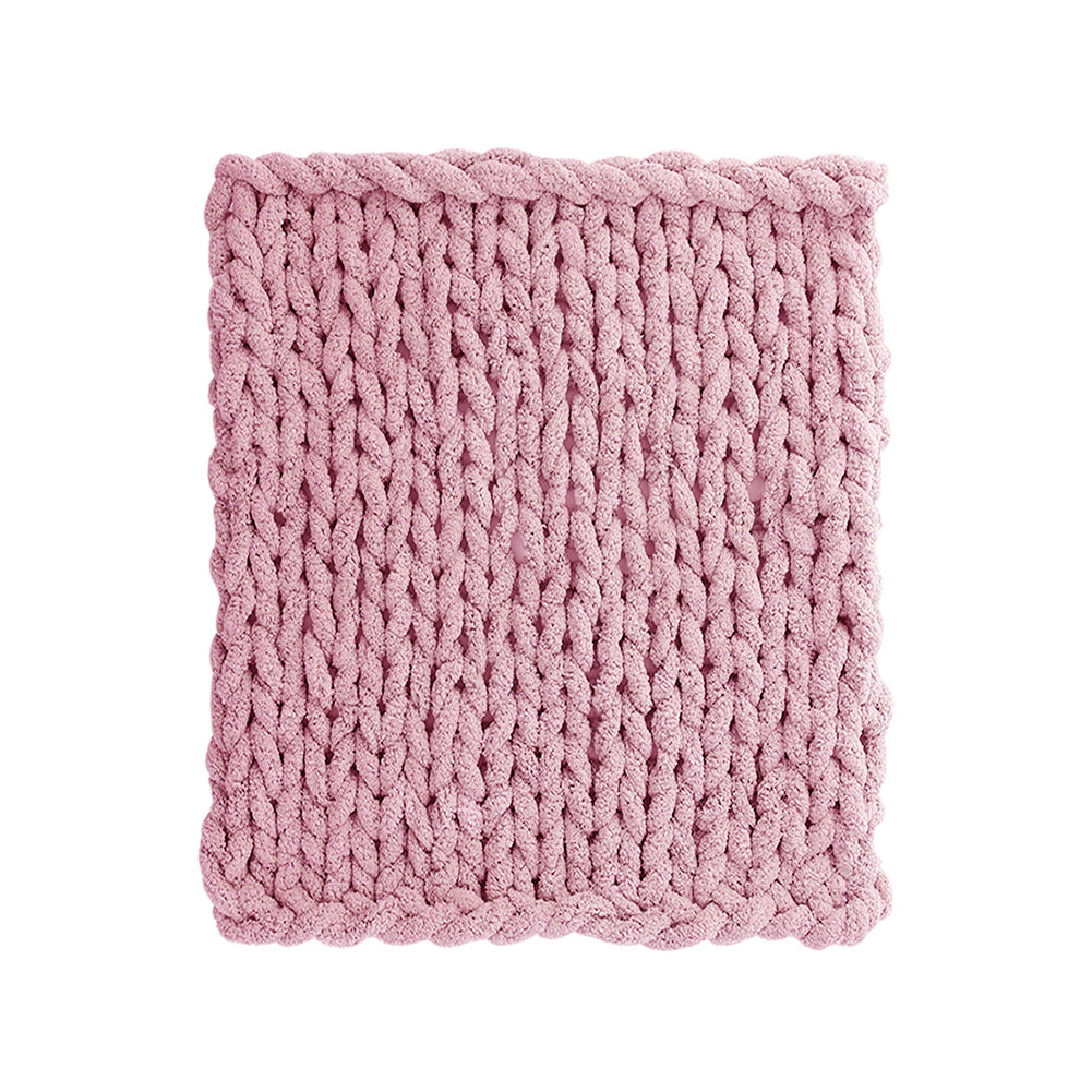 Pink Hand-woven Chenille Throw Blanket – Soft Cozy Knit Blanket For Couch, Sofa & Bed | Small | Pink