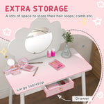 Kids Dressing Table With Mirror And Stool, Drawer, Cloud Design | White