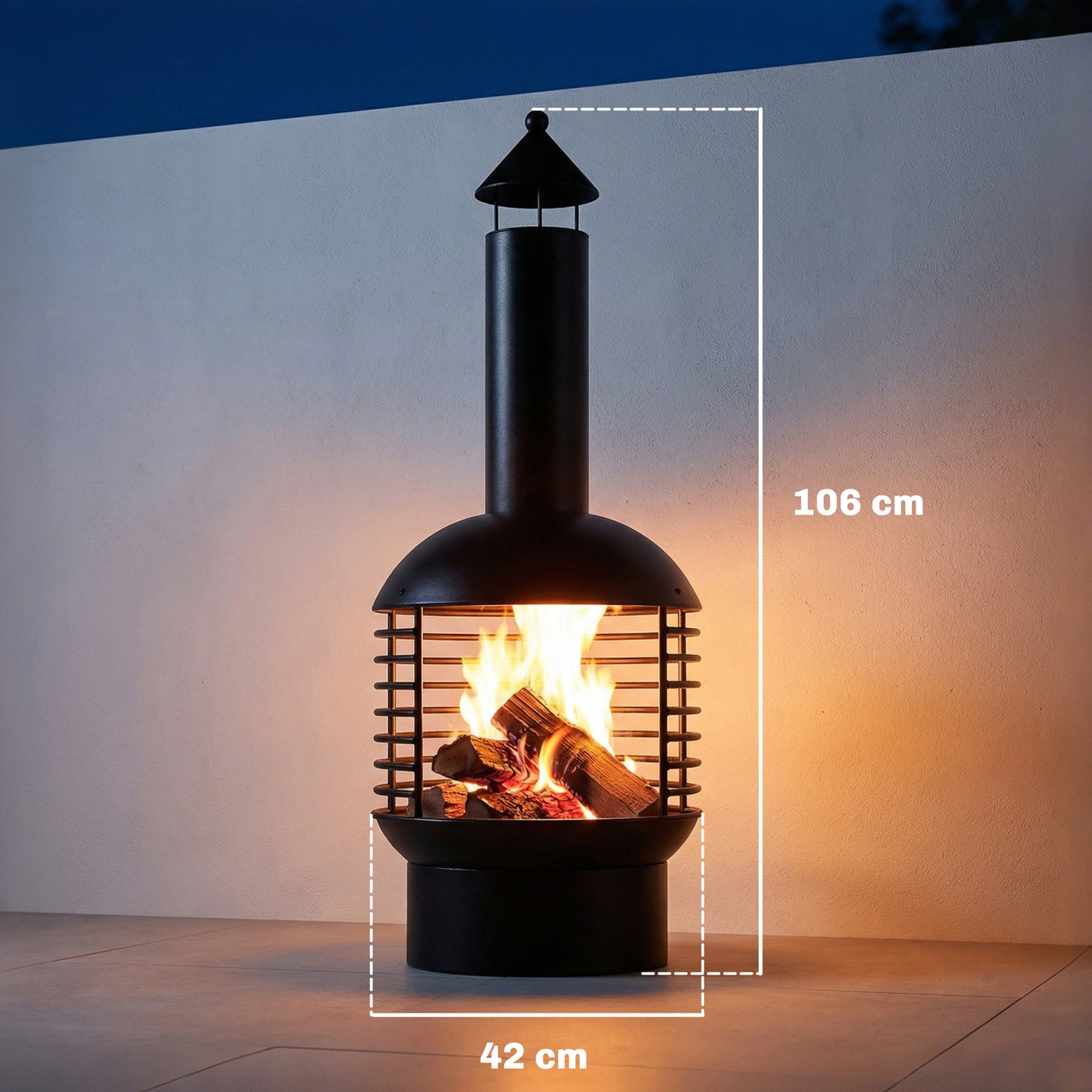 Outsunny Chimney Fire Pit, Portable Wood Burning Firepit With Poker, Black