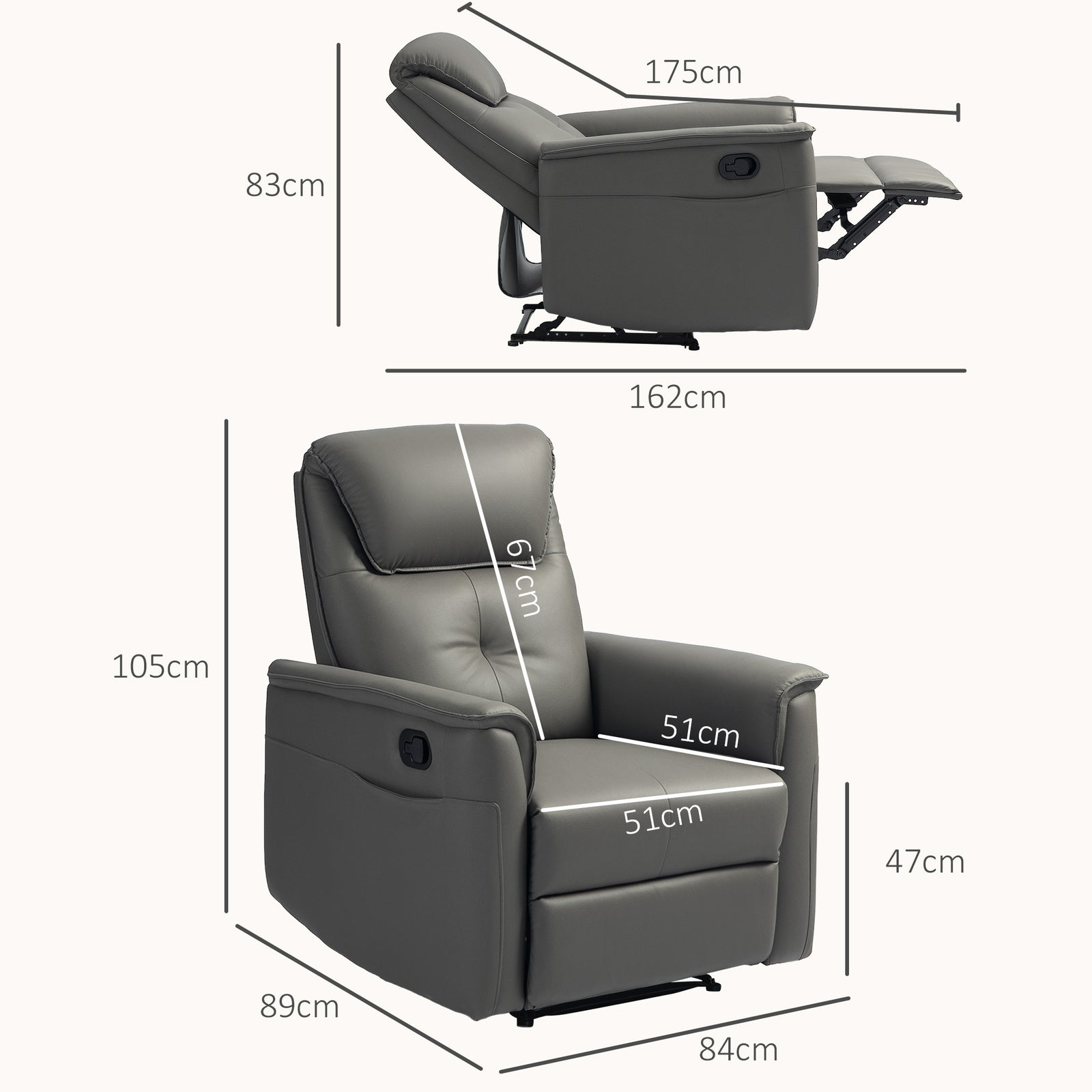 Recliner Armchair With Spring Cushion Adjustable Leg Rest