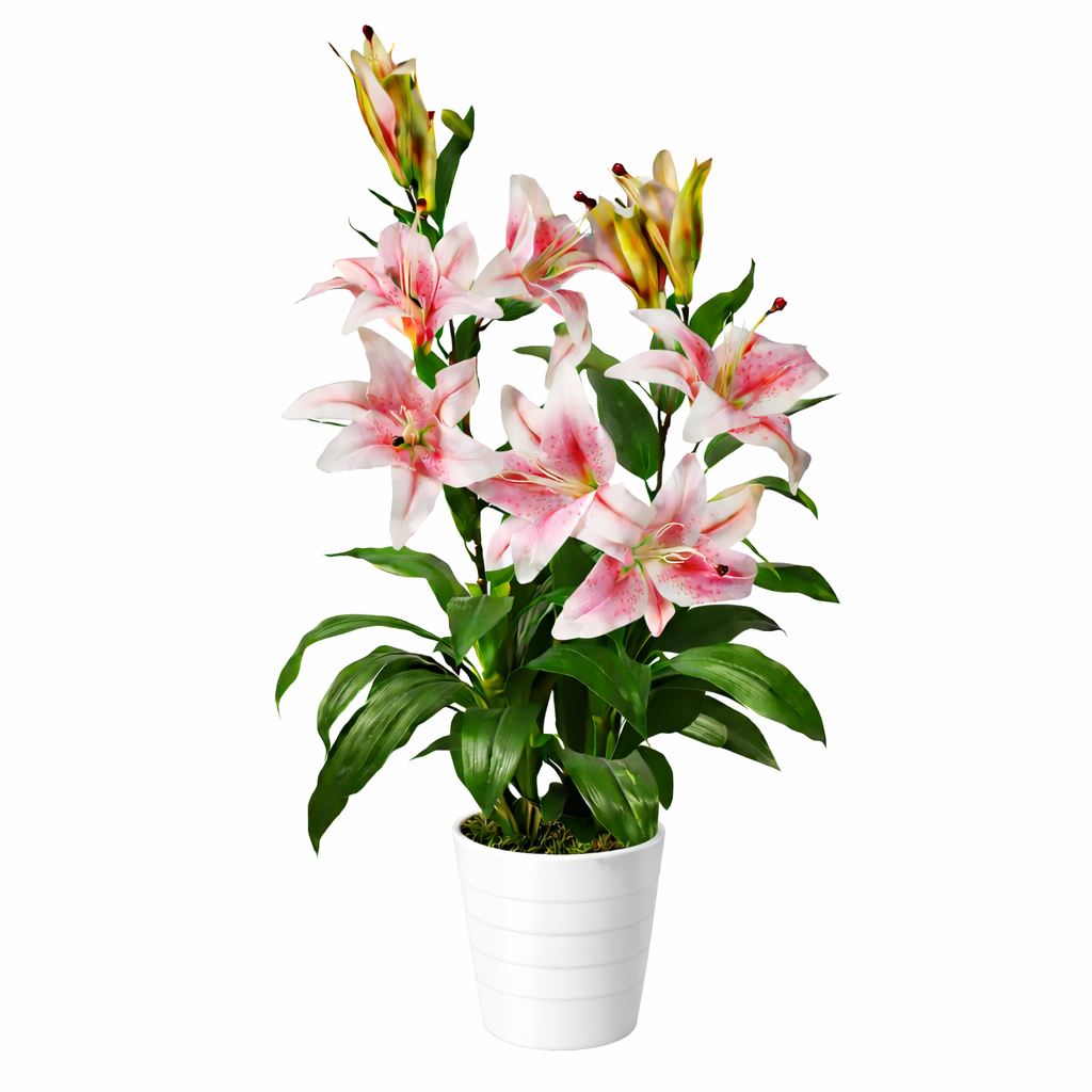 90cm Artificial Lily Stargazer Style Lillies Plant Large Flowers Pink