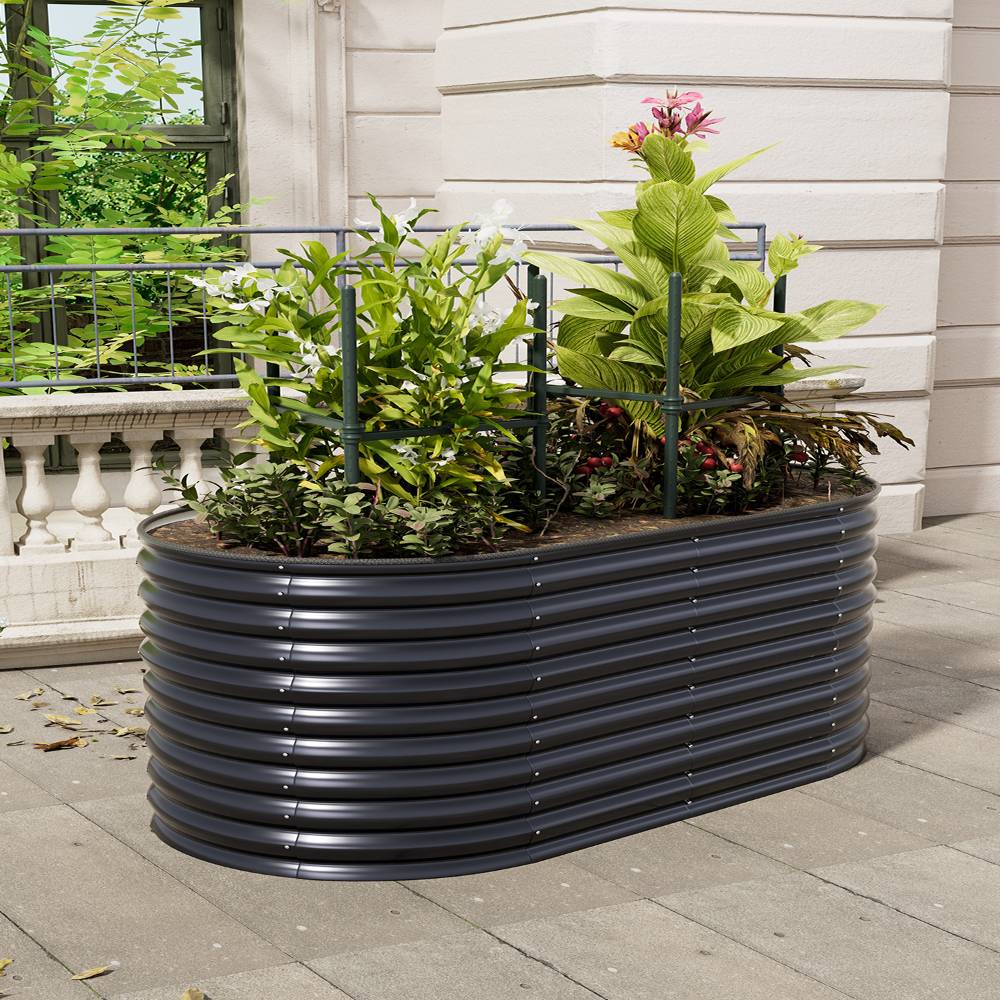Raised Garden Boxes Oval-shaped Galvanized Steel Raised Garden Bed | Small | Anthracite