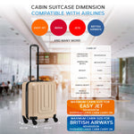 56x45x25cm Large Cabin Carry On Case - Overhead Luggage Suitcase - 4 Spinner Wheels - Abs Hard Shell Cabin Bag | Cabin | Champagne