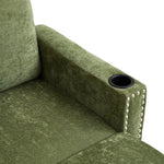 Green Polyester 3-seater Sofa With Ottoman – Vintage Metal Rivets, Cup Holders & Side Pockets, Wood & Iron Frame