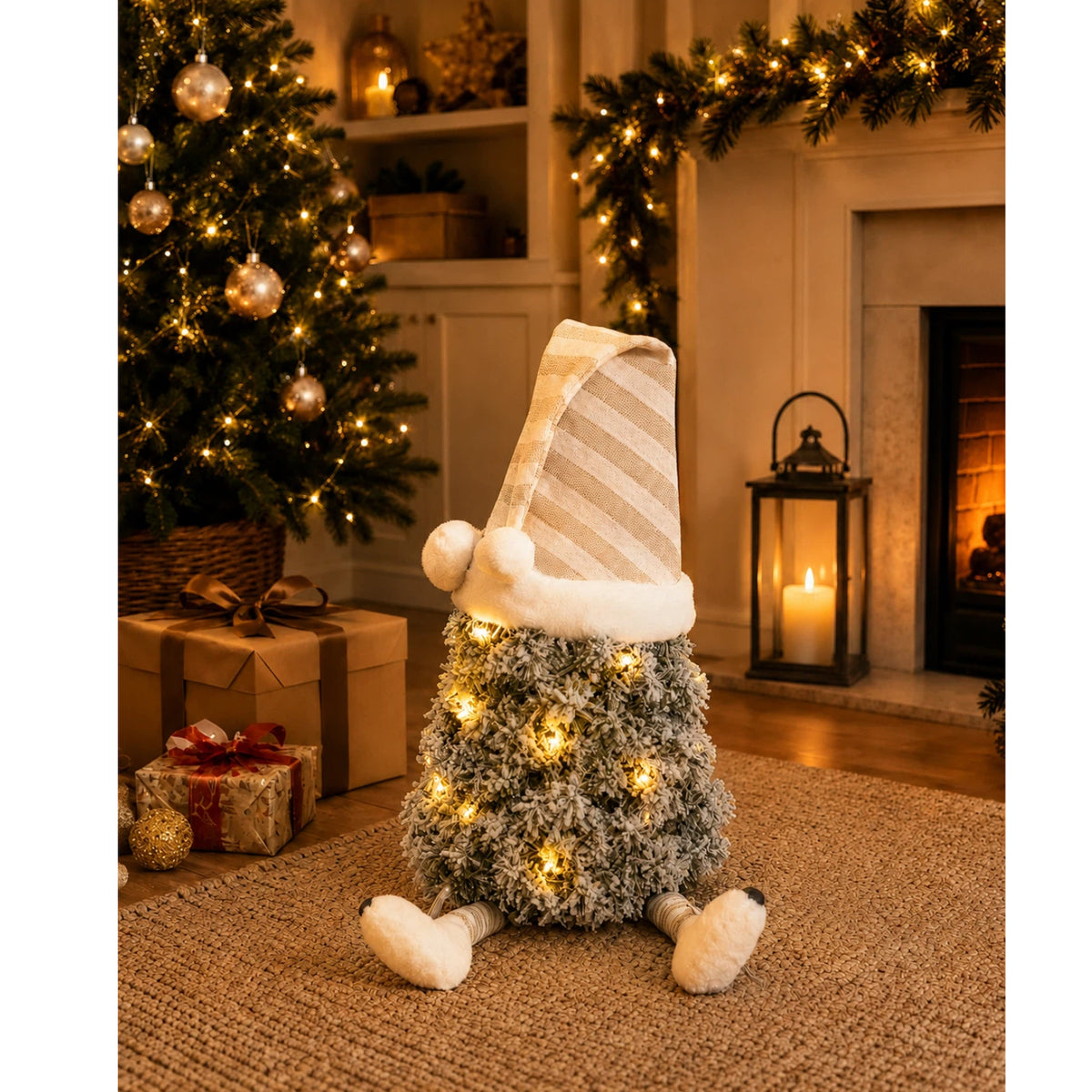 Indoor & Outdoor Living Flocked Mini Tree Gonk With Striped Nightcap And Dangly Legs