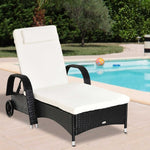 Adjustable Rattan Sun Lounger W/ Cushion | Black
