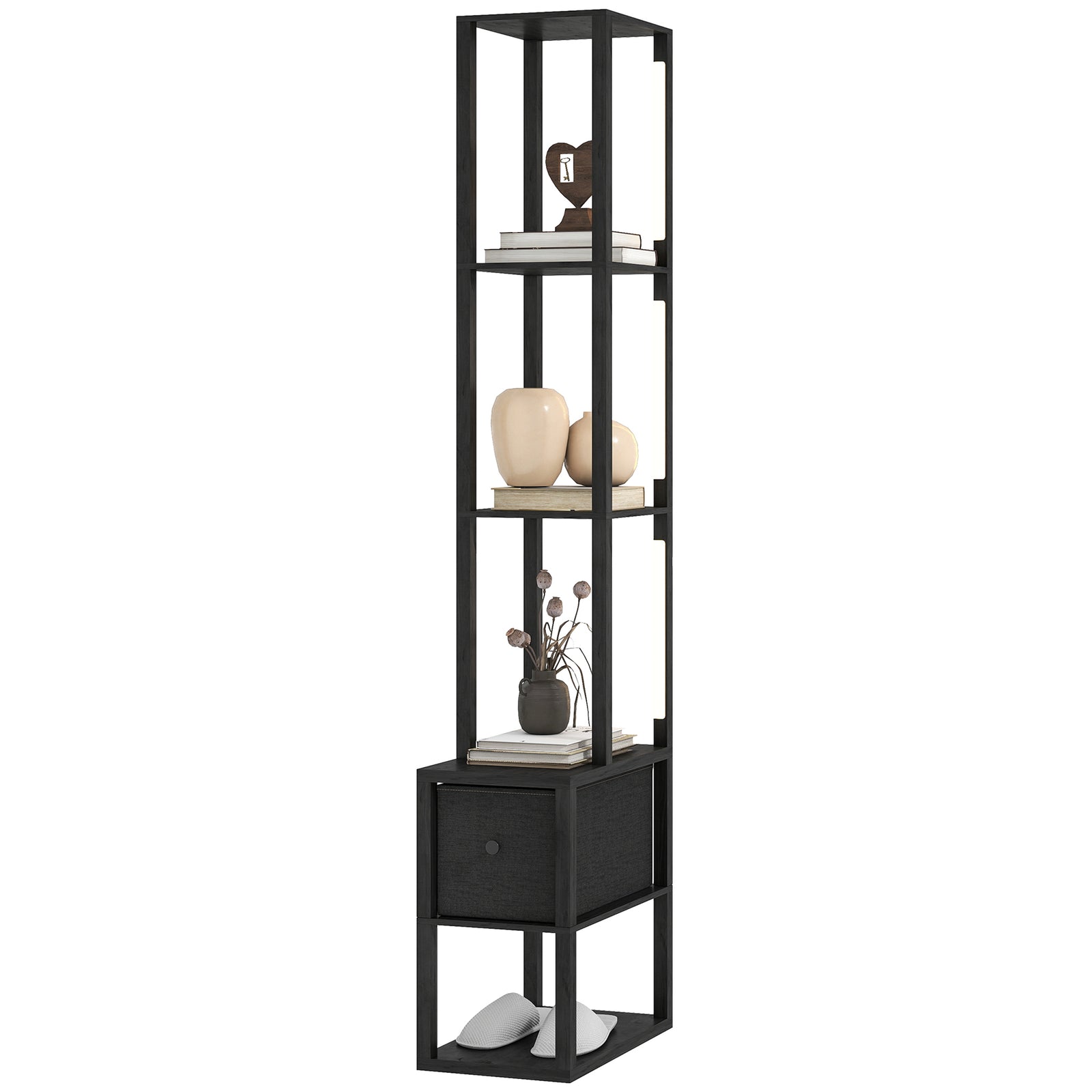 Floor Lamp With Shelves, Led Standing Lamp With Fabric Drawer | Black