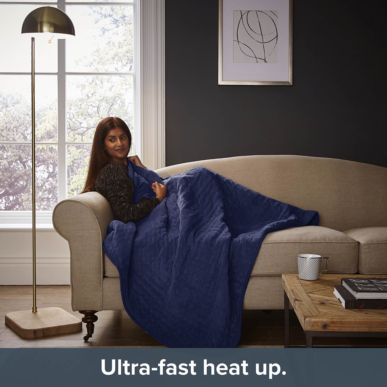 Comfort Control Heated Throw | Navy Blue