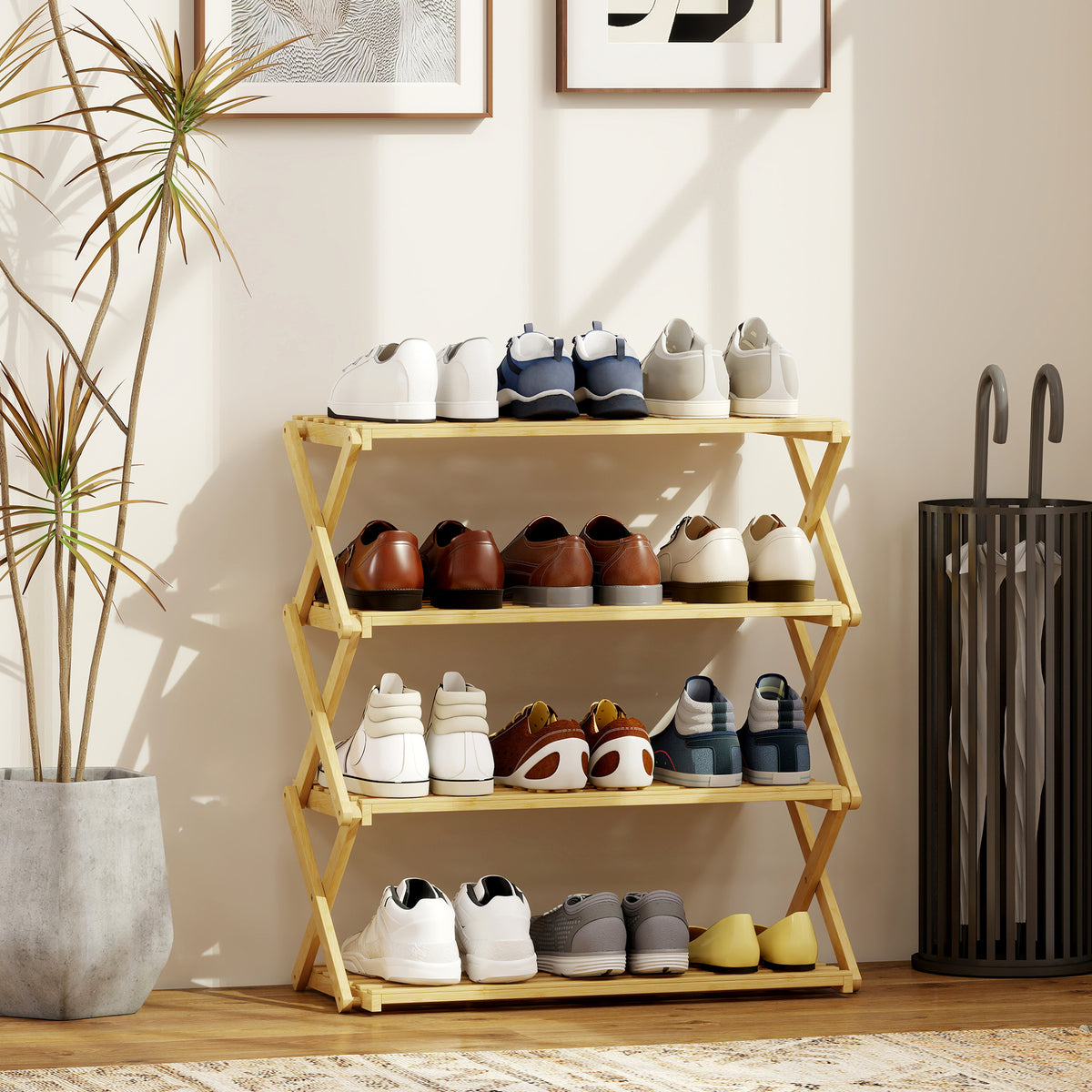 HOMCOM Bamboo Shoe Rack, Folding Shoe Shelf