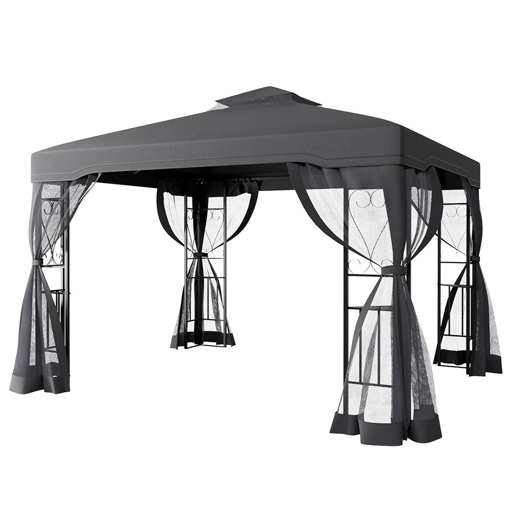 3.6 x 2.95m Outdoor Garden Gazebo with Netting, Heavy Duty Steel Patio Canopy Shelter with Ventilated Roof, Waterproof UV-Resistant Pergola Tent for Backyard