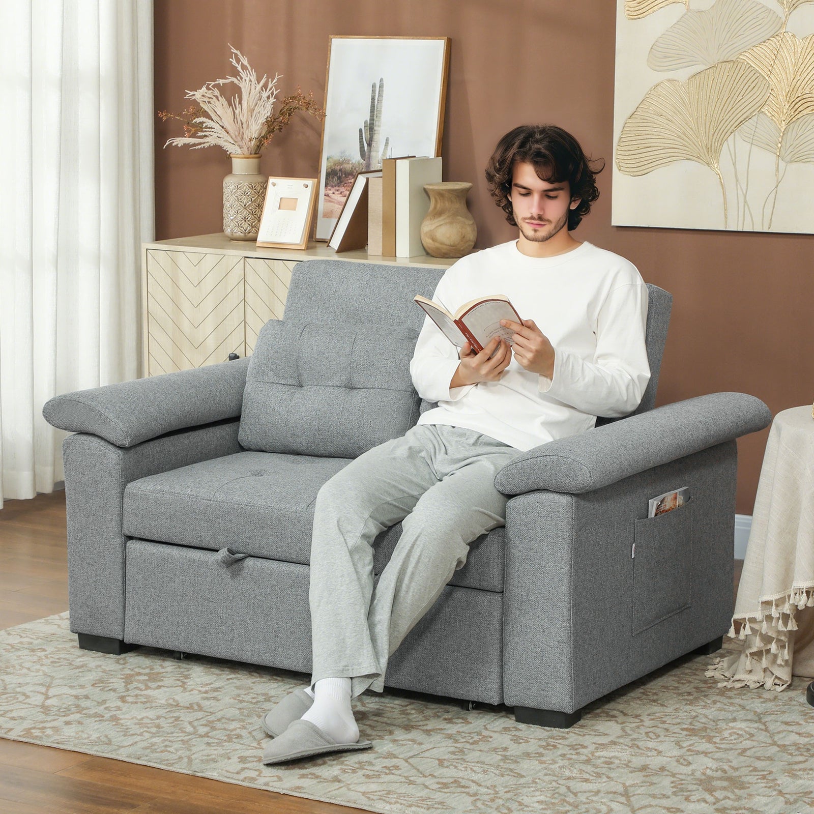 Click Clack Sofa Bed 2 Seater Sofa Bed For Living Room | Light Grey