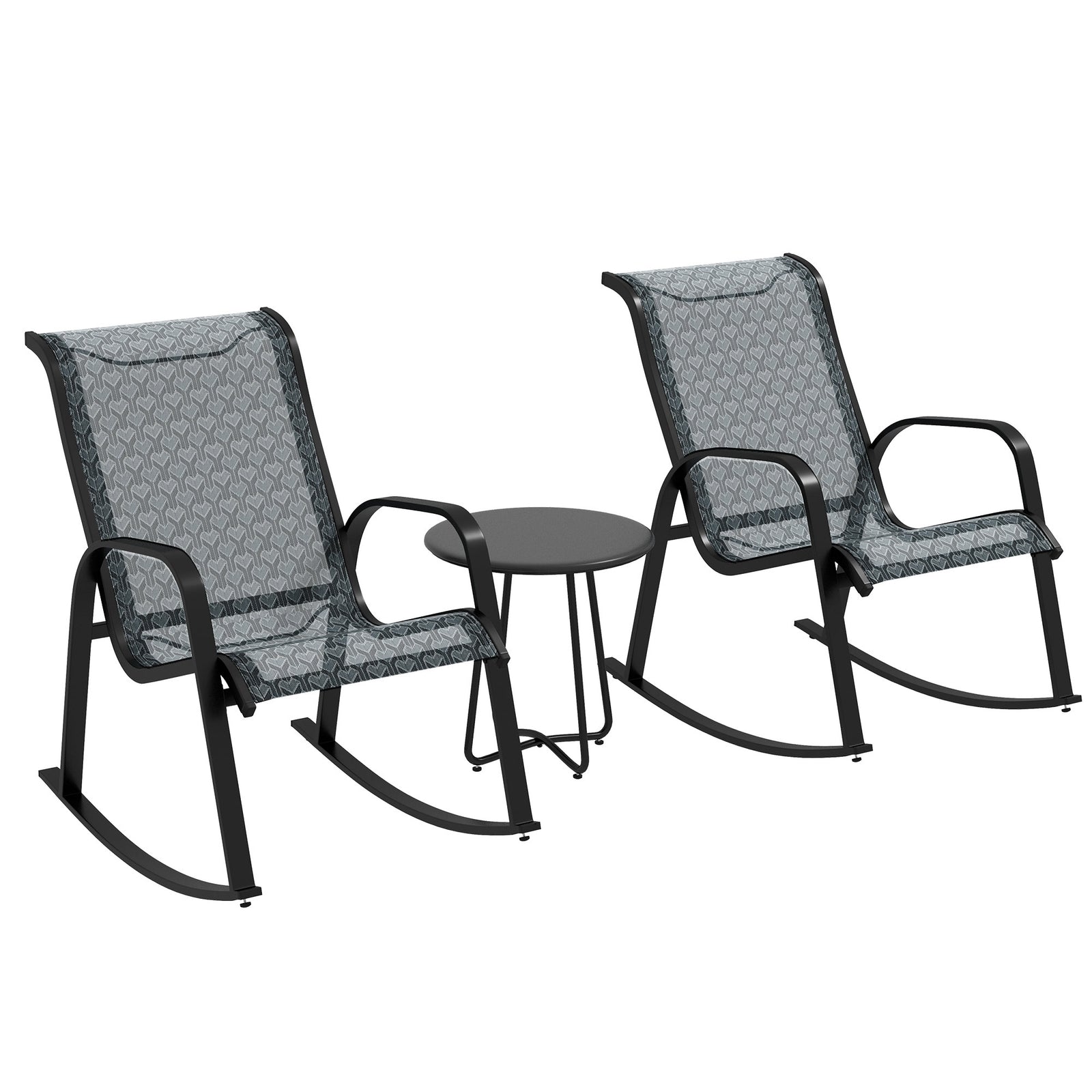 Outsunny 3 Pcs Outdoor Rocking Bistro Set, Mesh Fabric, Grey