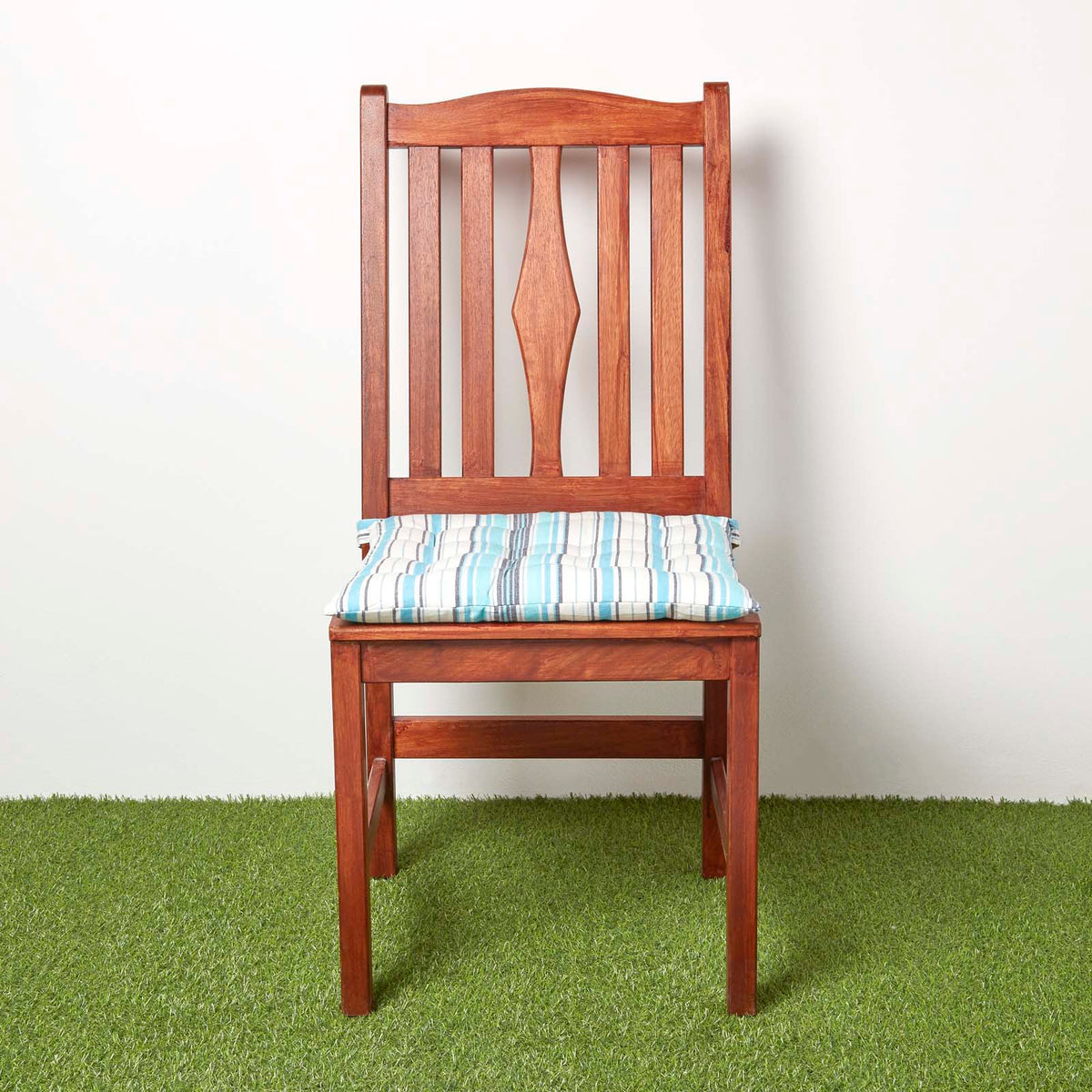 Striped Seat Pad With Button Straps 100% Cotton, 40 X 40 Cm | Set of 1 | Blue