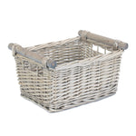 Wicker Grey Wash Wooden Handled Storage Basket | Small