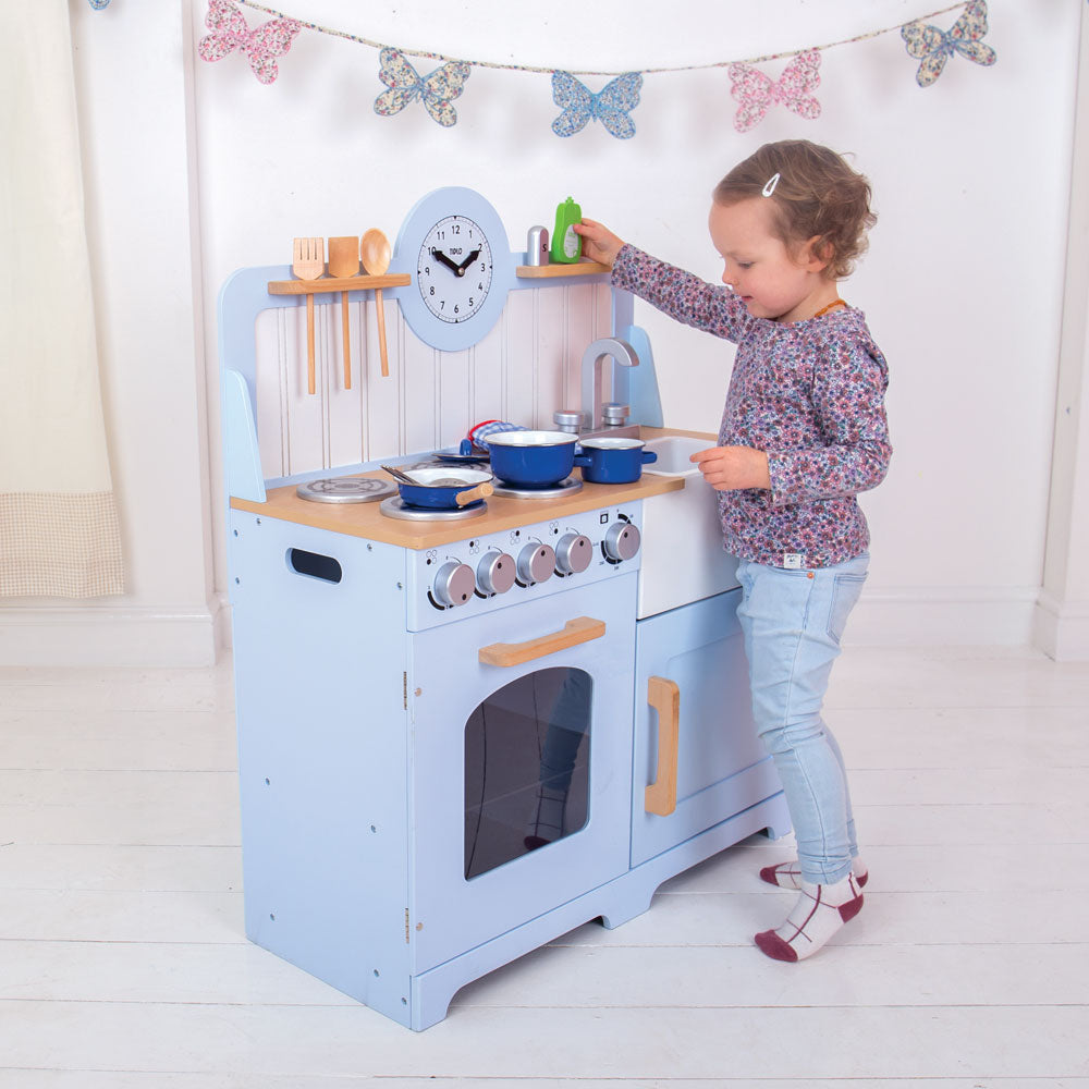 Blue Wooden Country Play Kitchen With Realistic Features