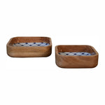 Solid Wood Blue And White Square Bowl Set Of 2