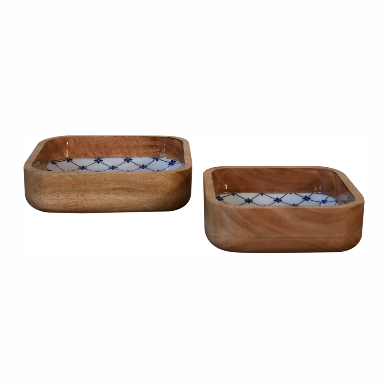 Solid Wood Blue And White Square Bowl Set Of 2