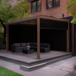 Wood Effect Aluminium Pergola With Blinds & Led Lights | 3m x 3m | Brown