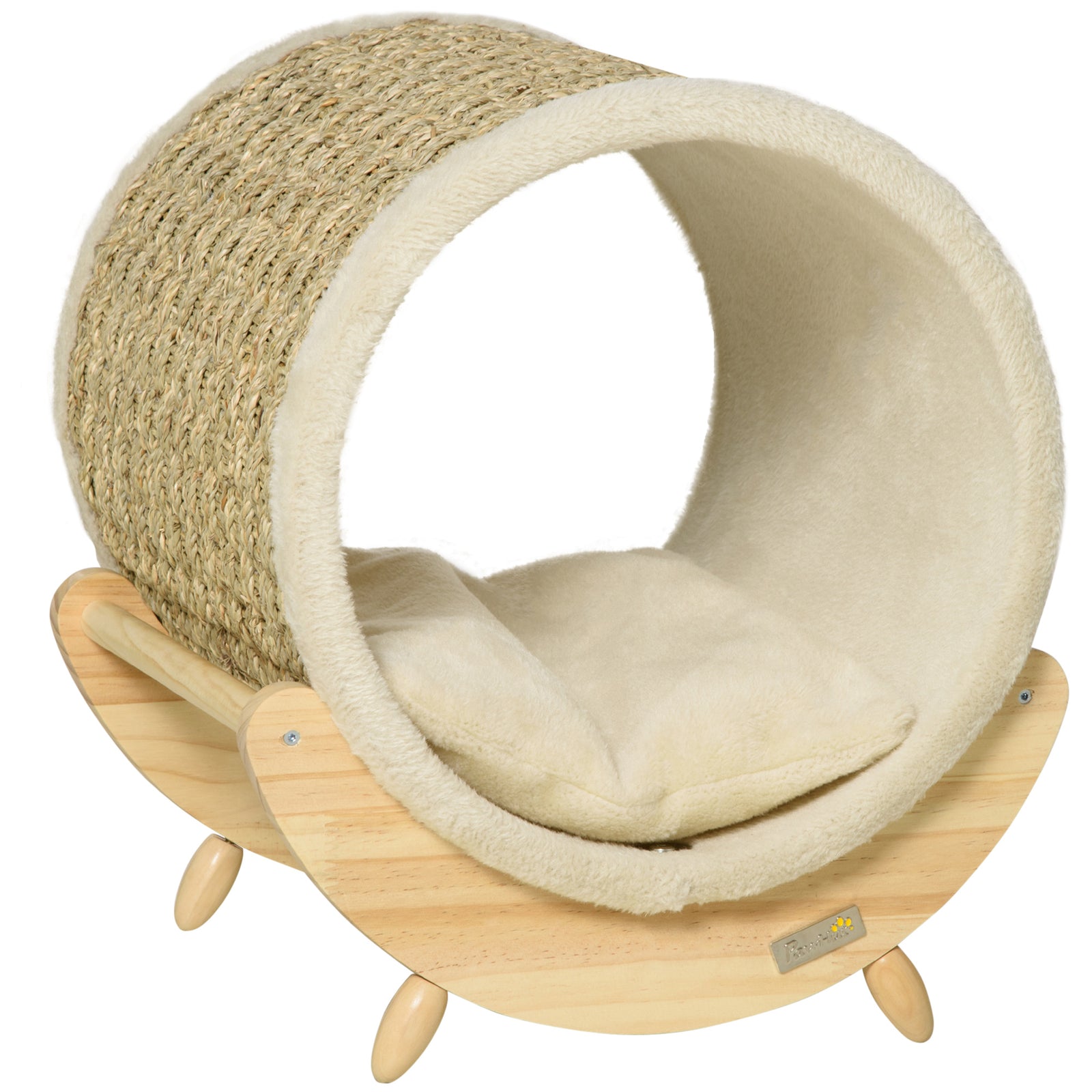 Raised Kitten Bed Pet Shelter W/ Scratcher Cushion, Beige 41 X 38 X 43 Cm