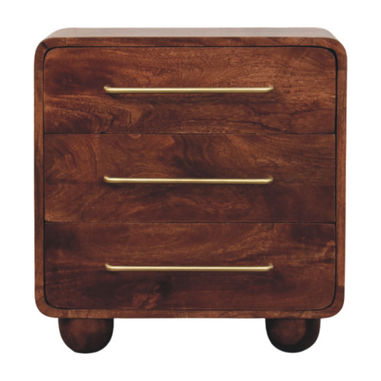 Solid Wood Rounded Chest, 3 Drawers, Dark Brown