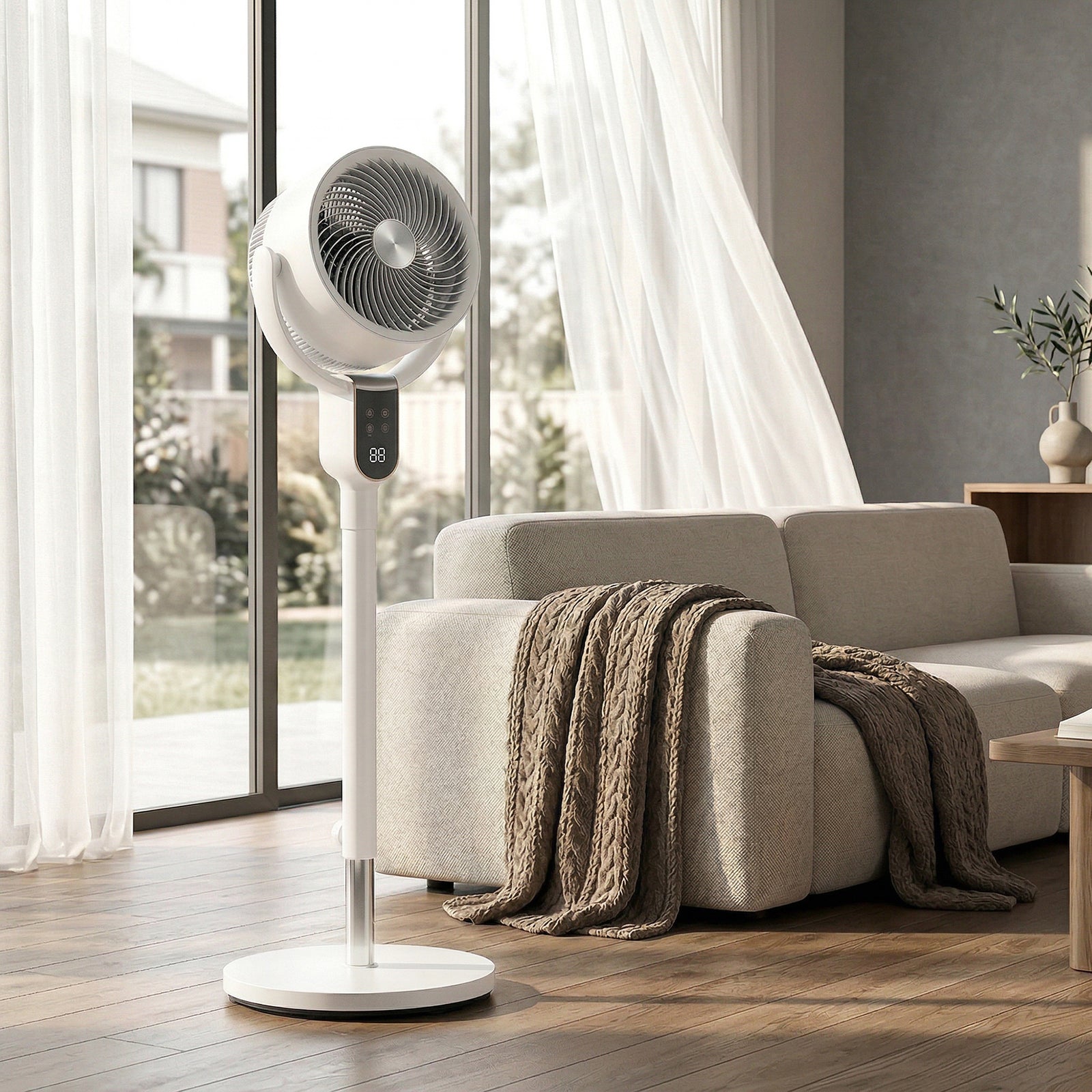 20 Db Silent Standing Fan For Bedroom, 42" Pedestal Fan | White