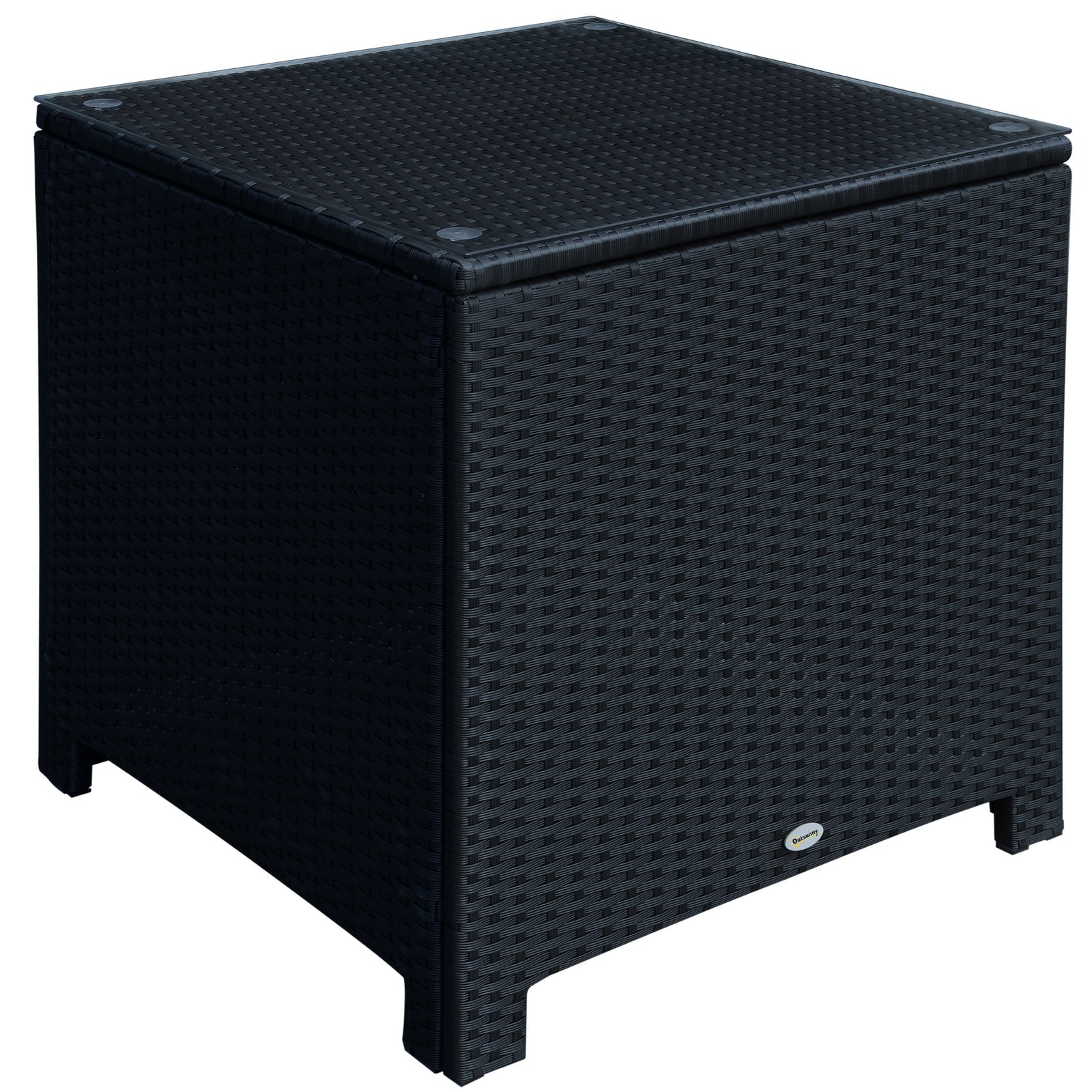 Rattan Garden Side Table Wicker Patio With Tempered Glass | Black