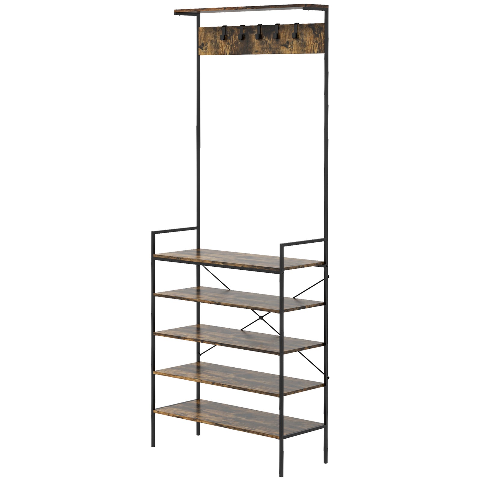 Kitchen Bakers Rack Microwave Stand Coffee Bar W/ 5 Shelves | Brown