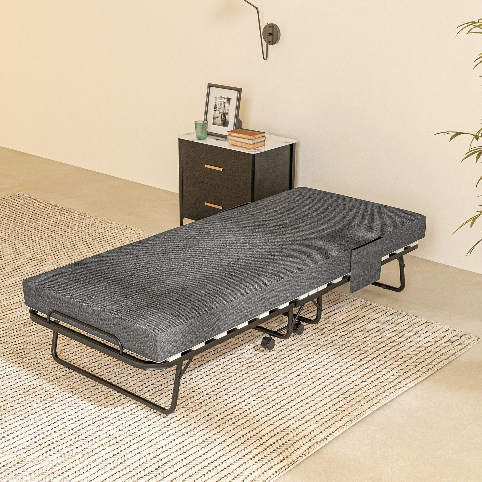 Folding Bed With Mattress, Dark Grey