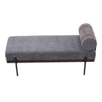 Modern Upholstered Bench With Bolster Pillow, Fine Linen Fabric Bedroom Bench With Metal Legs For End Of Bed | Dark Grey