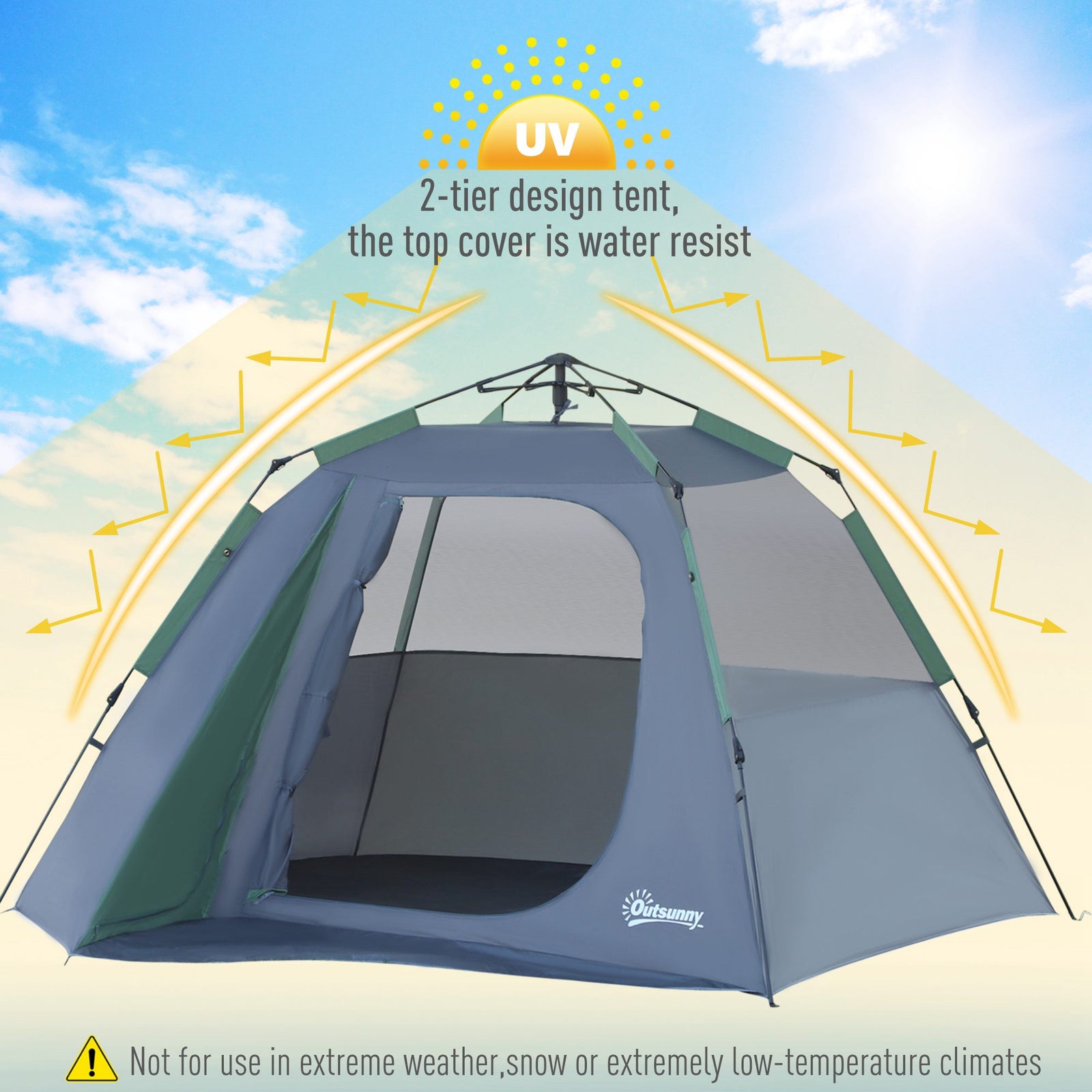 Family Pop-up Camping Tent W/ Removable Waterproof Rainfly