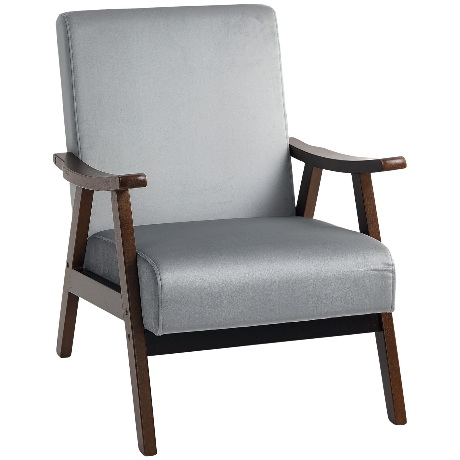Velvet Armchair With Solid Wood Frame And Thick Padded | One Size | Gray