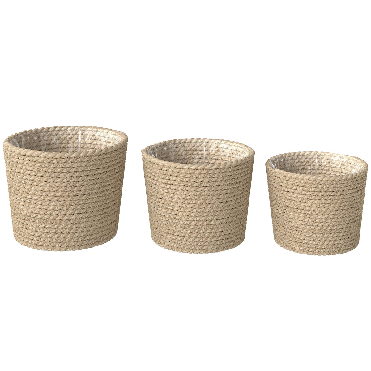 Outsunny Seagrass Plant Pots Flower Planters Bohemian Style Set Of 3 Natural