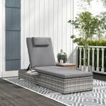 Recliner Rattan Sofa Set W/ Glass Table & Cushions - Grey