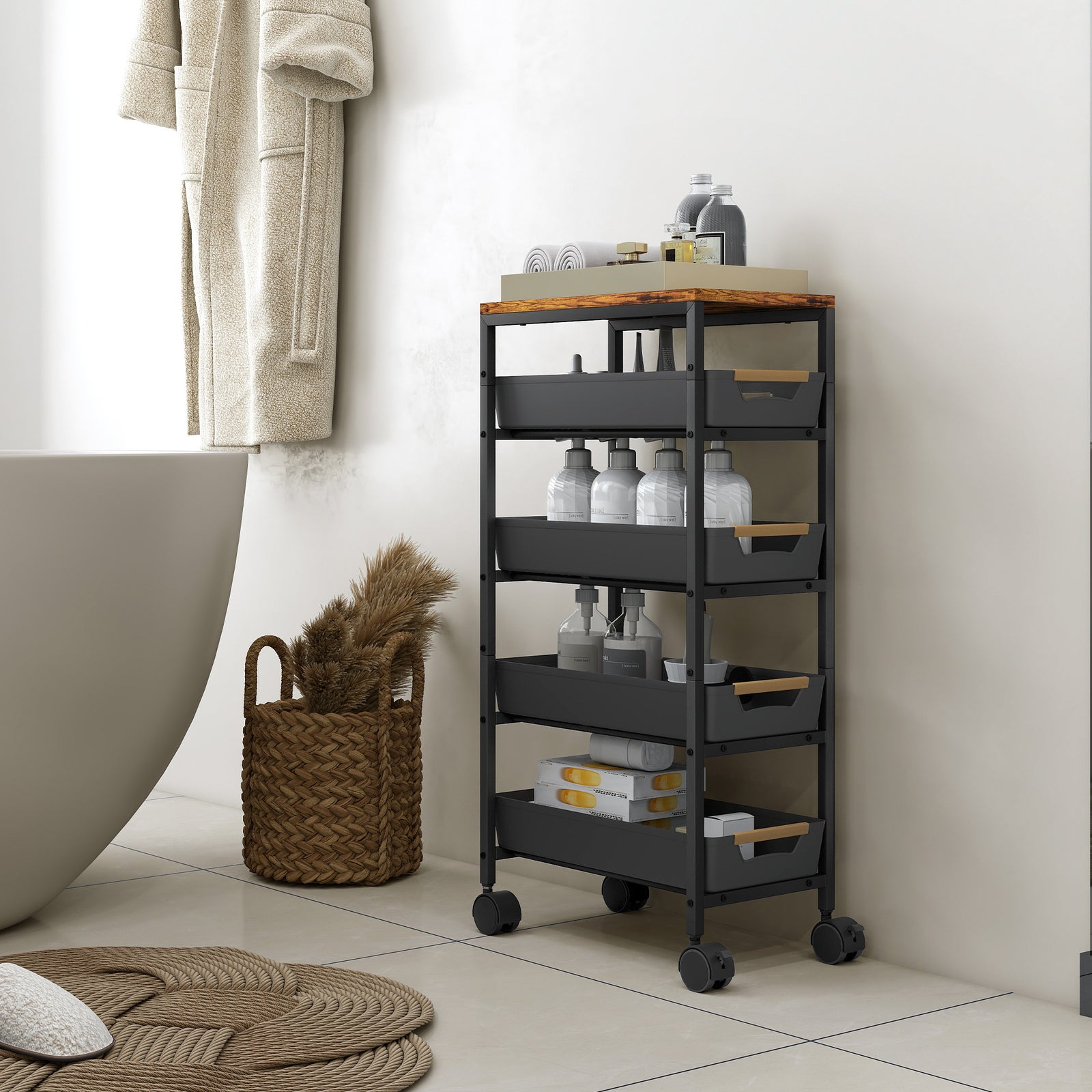 Kitchen Storage Trolley, Utility Cart | Black