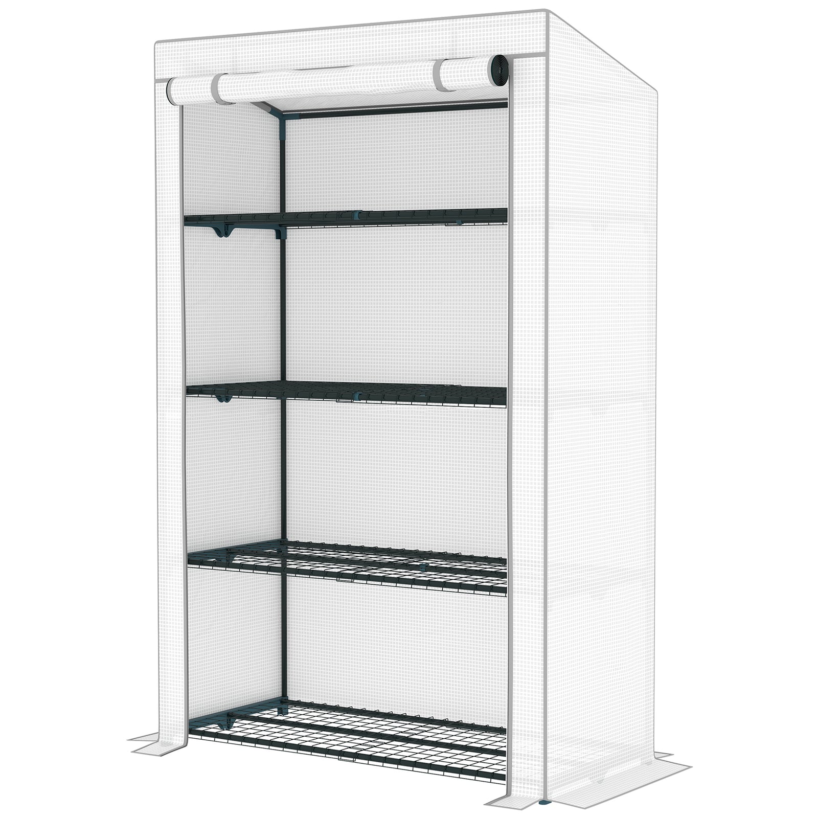 4 Tier Lean-to Mini Greenhouse W/ Reinforced Pe Cover | Gray