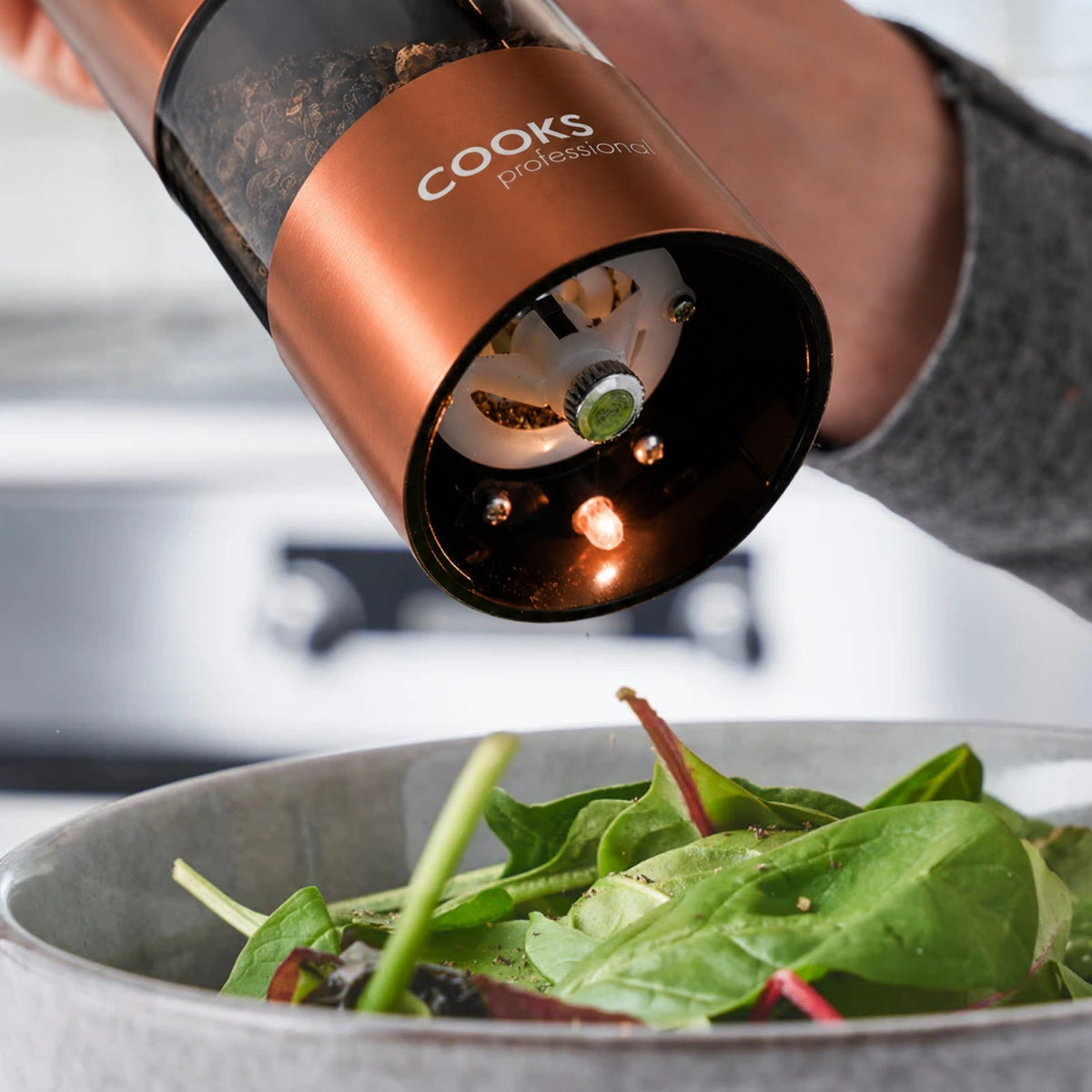Cooks Professional Stainless Steel Electric Salt & Pepper Mill Set With Base