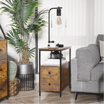 Slim Side Table End Table With 2 Drawers & Storage Shelf | Brown